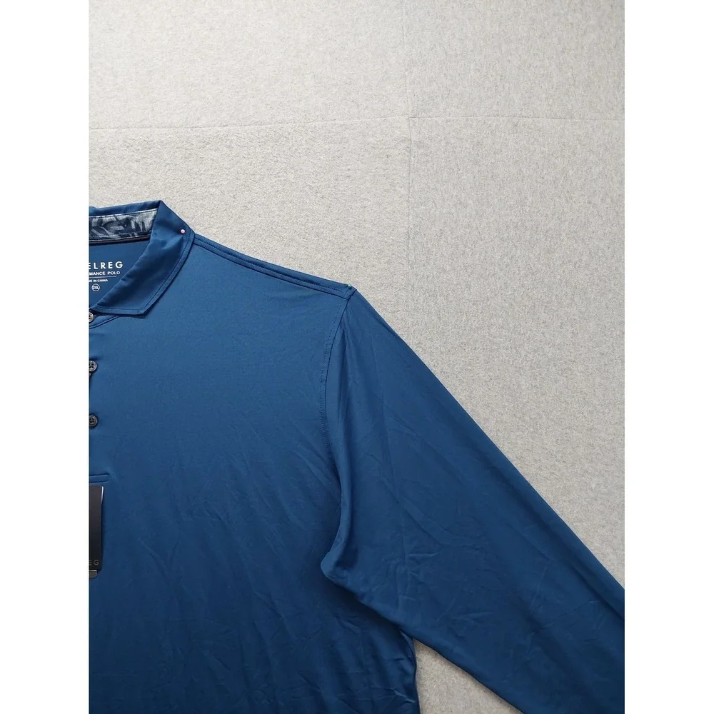 Maelreg Men Polo Shirt 2XL Blue‎ Long Sleeve Button Front Collared 4 Way Stretch
